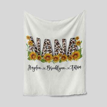 Personalized Name Blanket, Nana Blanket, Sunflower Blanket, Family Blanket, Gift Blanket