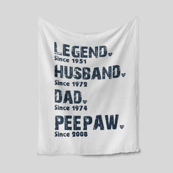 Legend Husband Dad Peepaw Blanket, Heart Blanket, Custom Name Blanket, Family Blanket, Gift Blanket