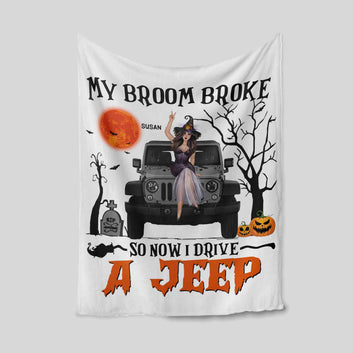 My Broom Broke Blanket, Witch Blanket, Moon Blanket, Halloween Blanket, Custom Name Blanket, Gift Blanket