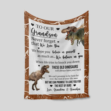 To Our Grandson Blanket, Dinosaur Blanket, Custom Name Blanket, Family Blanket, Gift Blanket
