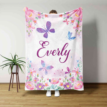Personalized Name Blanket, Butterfly Blanket, Flower Blanket, Baby Blanket, Blanket For Baby, Gift Blanket