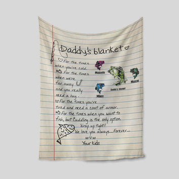 Daddy's Blanket, Notebook Paper Blanket, Fish Blanket, Custom Name Blanket, Family Blanket, Gift Blanket