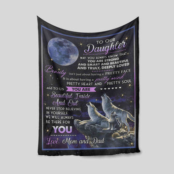 To Our Daughter Blanket, Wolf Blanket, Moon Blanket, Custom Name Blanket, Family Blanket, Gift Blanket