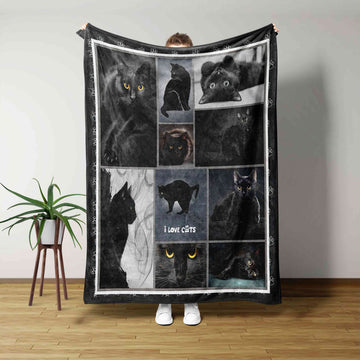 I Love Cats Blanket, Cat Blanket, Black Cat Blanket, Pet Blanket, Family Blanket, Gift Blanket