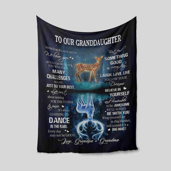 To Our Granddaughter Blanket, Deer Blanket, Heart Blanket, Custom Name Blanket, Family Blanket, Gift Blanket