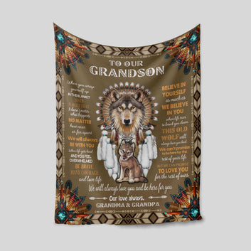 To Our Grandson Blanket, Wolf Blanket, Arrow Blanket, Custom Name Blanket, Family Blanket, Gift Blanket