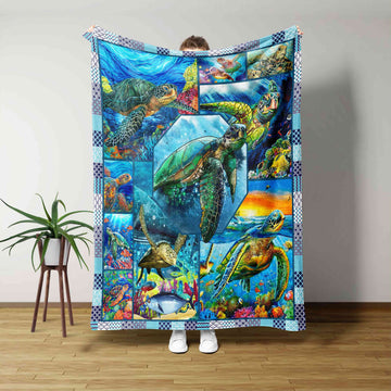 Turtle Blanket, Ocean Blanket, Fish Blanket, Wall Art Blanket, Family Blanket, Gift Blanket