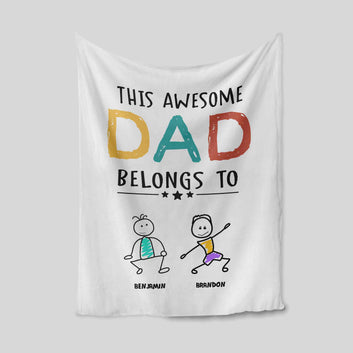 This Awesome Dad Belongs To Blanket, Dad Blanket, Son Blanket, Custom Name Blanket, Family Blanket