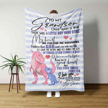 To My Grandson Blanket, Dinosaur Blanket, Heart Blanket, Custom Name Blanket, Family Blanket, Gift Blanket