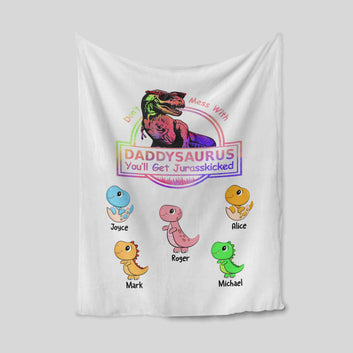 Don't Mess With Daddysaurus Blanket, Dinosaur Blanket, Dad Blanket, Custom Name Blanket, Family Blanket