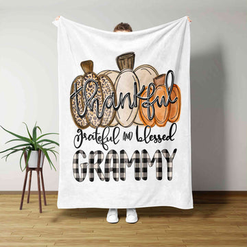 Thankful Grateful And Blessed Grammy Blanket, Pumpkin Blanket, Custom Name Blanket, Family Blanket