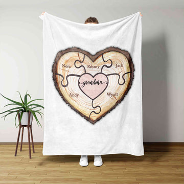 Grandma Blanket, Heart Blanket, Wooden Blanket, Custom Name Blanket, Gift Blanket, Family Blanket