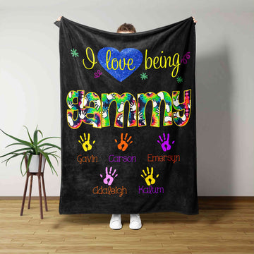 I Love Being Gammy Blanket, Hand Blanket, Family Blanket, Custom Name Blanket, Gift Blanket