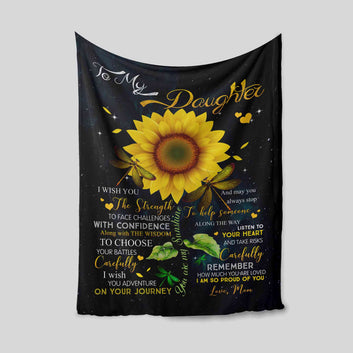 To My Daughter Blanket, Sunflower Blanket, Dragonfly Blanket, Custom Name Blanket, Family Blanket, Gift Blanket