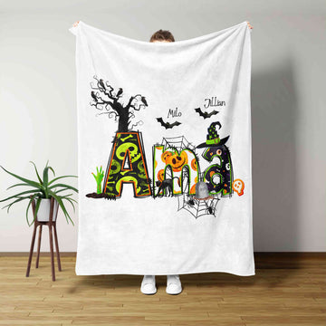 Ama Blanket, Bat Blanket, Black Cat Blanket, Halloween Blanket, Custom Name Blanket, Gift Blanket
