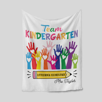 Team Kindergarten Blanket, Hand Blanket, Heart Blanket, Custom Name Blanket, Gift Blanket