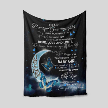 To My Beautiful Granddaughter Blanket, Butterfly Blanket, Moon Blanket, Custom Name Blanket, Family Blanket, Gift Blanket