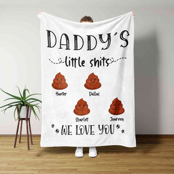 Daddy's Litte Shits Blanket, Poop Emoji Blanket, Funny Blanket, Custom Name Blanket, Gift Blanket
