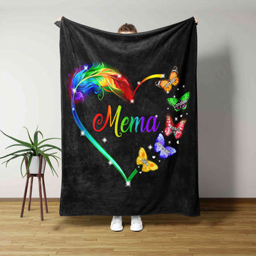 Mema Blanket, Heart Blanket, Butterfly Blanket, Custom Name Blanket, Family Blanket, Gift Blanket