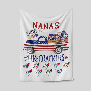 Nana's Firecrackers Blanket, Firecracker Blanket, American Flag Blanket, Custom Name Blanket, Gift Blanket