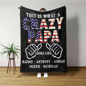 This Is What A Crazy Papa Blanket, Hand Blanket, Custom Name Blanket, Family Blanket, Gift Blanket