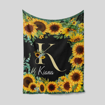 Personalized Name Blanket, Sunflower Blanket, Flower Blanket, Family Blanket, Gift Blanket