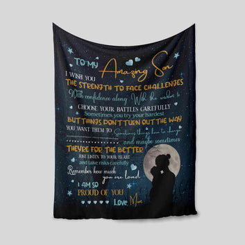 To My Amazing Son Blanket, Night Sky Blanket, Moon Blanket, Custom Name Blanket, Family Blanket, Gift Blanket