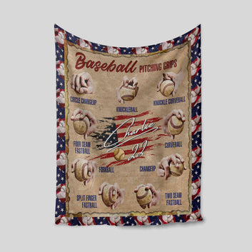 Baseball Pitching Grips Blanket, Baseball Blanket, Custom Name Blanket, Gift Blanket