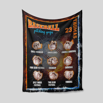 Baseball Pitching Grips Blanket, Baseball Blanket, Custom Name Blanket, Gift Blanket
