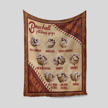 Baseball Pitching Grips Blanket, Baseball Blanket, Custom Name Blanket, Gift Blanket