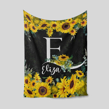Personalized Name Blanket, Sunflower Blanket, Flower Blanket, Family Blanket, Gift Blanket