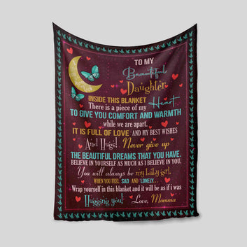 To My Beautiful Daughter Blanket, Heart Blanket, Moon Blanket, Butterfly Blanket, Custom Name Blanket, Gift Blanket