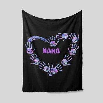 Nana Blanket, Hand Blanket, Heart Blanket, Custom Name Blanket, Family Blanket, Gift Blanket