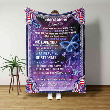 To Our Beautiful Daughter Autumn Blanket, Butterfly Blanket, Custom Name Blanket, Family Blanket