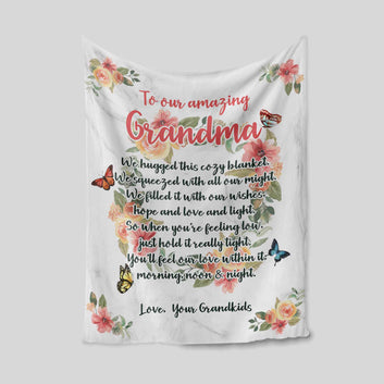 To Our Amazing Grandma, Butterfly Blanket, Flower Blanket, Family Blanket, Custom Name Blanket, Gift Blanket