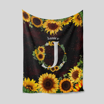 Personalized Name Blanket, Sunflower Blanket, Flower Blanket, Family Blanket, Gift Blanket