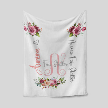 Personalized Name Blanket, Rose Blanket, Flower Blanket, Custom Name Blanket, Blanket For Gift