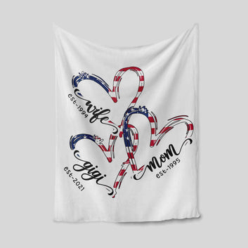 Personalized Blanket, Wife Mom Gigi Blanket, Heart America Flag Blanket, Gift Blanket, Family Blanket