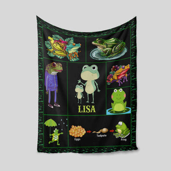 Funny Frog Blanket, Cartoon Blanket, Custom Name Blanket, Blanket For Kid, Gift Blanket