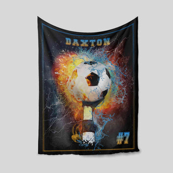 Personalized Soccer Fire Water Blanket, Soccer Blanket, Custom Name Blanket, Gift Blanket