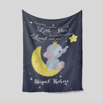Custom Baby Blanket, Elephant Blanket, Moon Blanket, Blanket For Baby, Baby Blanket With Name, Family Blanket