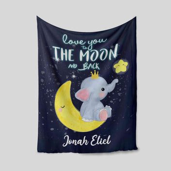 Custom Baby Blanket, Elephant Blanket, Moon Blanket, Blanket For Baby, Baby Blanket With Name, Family Blanket