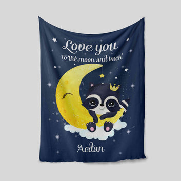 Custom Baby Blanket, Raccoon Blanket, Moon Blanket, Blanket For Baby, Baby Blanket With Name, Family Blanket