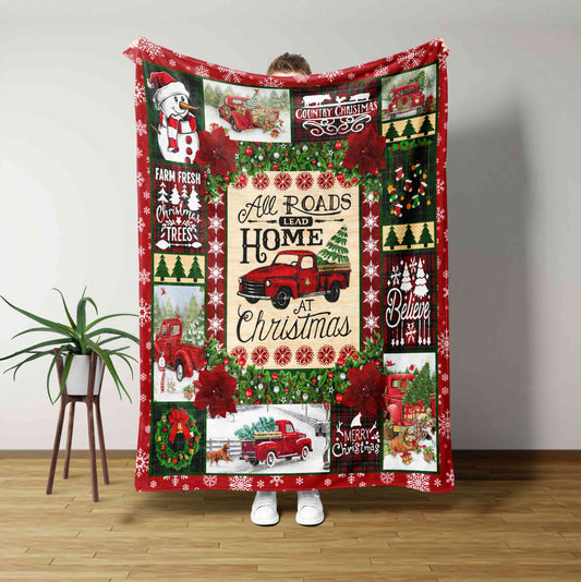 All Roads Lead Home At Christmas Blanket, Snowman Blanket, Christmas Blanket, Family Blanket, Gift Blanket