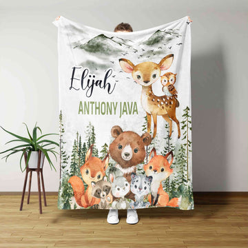 Custom Baby Blanket, Woodland Baby Blanket, Baby Blanket With Name, Fox Blanket, Bear Blanket, Baby Blanket, Kids Blanket