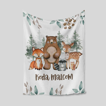 Custom Baby Blanket, Woodland Baby Blanket, Baby Blanket With Name, Fox Blanket, Bear Blanket, Baby Blanket, Kids Blanket