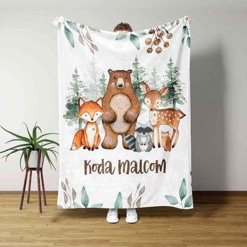 Custom Baby Blanket, Woodland Baby Blanket, Baby Blanket With Name, Fox Blanket, Bear Blanket, Baby Blanket, Kids Blanket