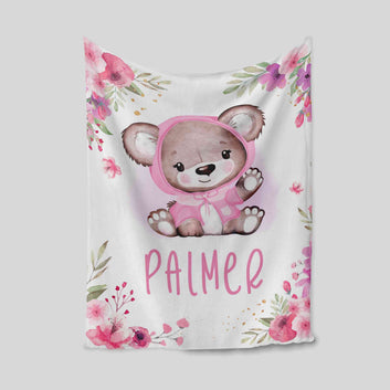 Custom Baby Blanket, Baby Girl Blanket, Bear Blanket, Flower Blanket, Baby Blanket With Name, Baby Blanket, Kids Blanket