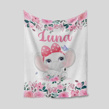 Custom Baby Blanket, Baby Girl Blanket, Elephant Blanket, Flower Blanket, Baby Blanket With Name, Baby Blanket, Kids Blanket