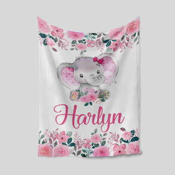 Custom Baby Blanket, Baby Girl Blanket, Elephant Blanket, Flower Blanket, Baby Blanket With Name, Baby Blanket, Kids Blanket